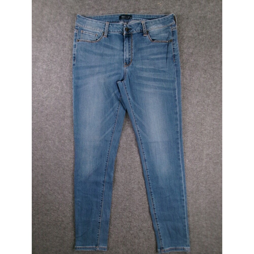 Just USA Jeans Women 13 Blue Mid Rise Skinny Medium Wash Casual Faded Wiskered